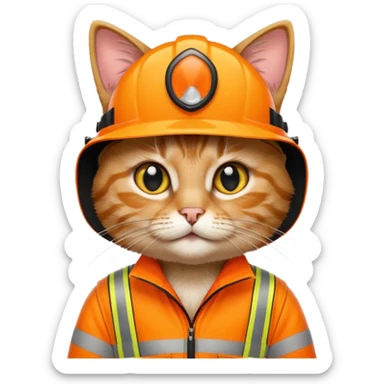 tabby cat standing in orange hi-vis clothing sticker