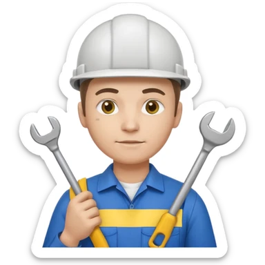 ultra realistic engineer with small ukraine flag and with wrench sticker