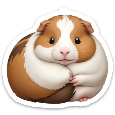Meme-Worthy Cute Sleeping Brown and White Banded Guinea Pig Portrait Emoji, Head resting peacefully with a contented smile, showcasing a delightfully chubby build and a luxuriously soft banded fur of brown and white, eyes shut in a serene, cozy nap, Simplified yet hilariously adorable features, highly detailed, glowing with a soft, drowsy light, high shine, relaxed and utterly lovable, stylized with an air of playful laziness, bright and heartwarming, soft glowing outline, capturing the essence of a comically sleepy guinea pig, so meme-worthy it feels like it could instantly become the next viral sensation of adorable slumber! sticker