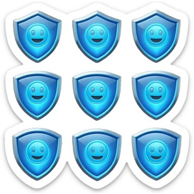 Futuristic glowing blue emoji badge set for the brand name “DRAEV” — includes shield, checkmark, camera, briefcase, verified tick, bot face, and rocket. Neon blue glow, dark gradient background, cyber aesthetic, 3D soft lighting, premium tech style. sticker