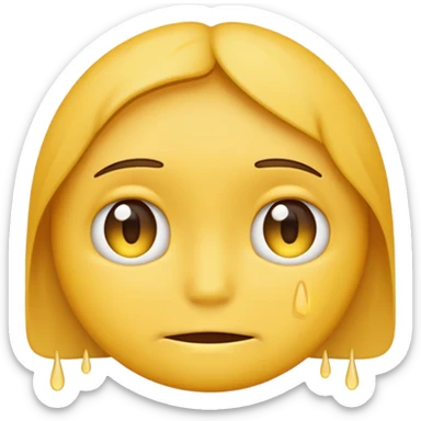 2D yellow emoji with forced smile, sad eyes, subtle tears, Facebook emoji style sticker