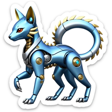 Mechanical shiny alloy metallic futuristic steel highly advanced technological cyborg cybernetic Genet-Absol-Zeraora-Primagen-fusion-creature  sticker