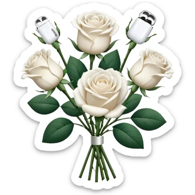 White rpse boquet and an airpods sticker