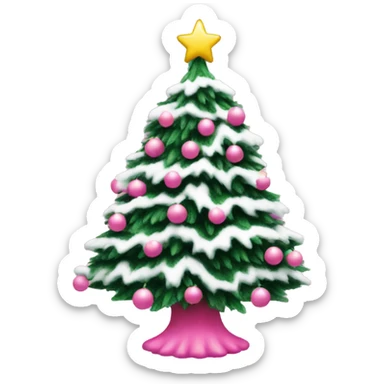 flocked Christmas tree with pink ornaments sticker