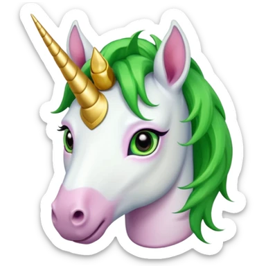 unicorn with green hair and earrings looking into camera sticker