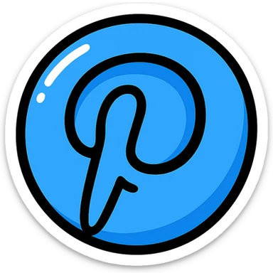 plump, rounded Pinterest 'P' logo, blue color, bold black outlines, expressive shadows, glossy highlights, no background, dimensional style sticker