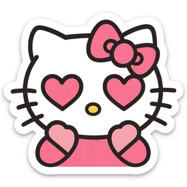 infatuated Hello Kitty emoticon, pink and white girly aesthetic, icon style sticker