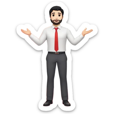 Professional 35-year-old man with black wavy hair, stubble, strong jawline, white skin tone, wearing smart casual business attire, giving a TED talk on innovation, standing on circular red carpet stage, gesturing confidently with projected slides behind him sticker