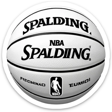 Minimalist black and white Spalding basketball with NBA logo, monochrome design, iOS emoji style sticker
