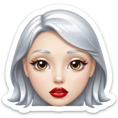 slightly parted lips, silver chrome material, glossy wet shine, seductive aesthetic sticker