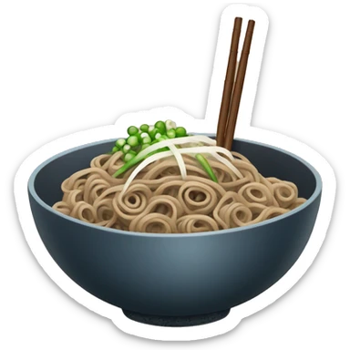 bowl of japanese buckwheat soba noodles with two chopsticks and spring onions sticker