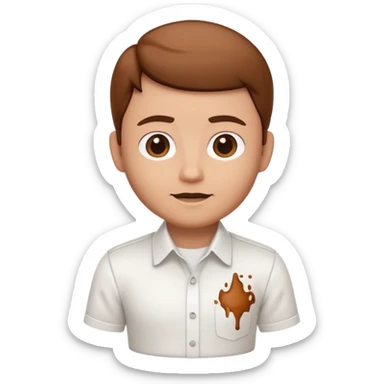 A 3D cartoon white shirt with a brown soil stain in the center, smooth fabric texture, bright lighting, realistic Memoji-style look. sticker