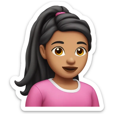 Kalinago girl with straight nose, pink lips, black wavy ponytail and pink shirt  sticker