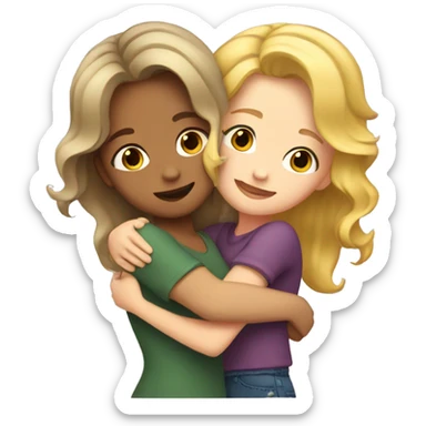 One girl withe brown wavy hair hugging another girl with blonde hair sticker