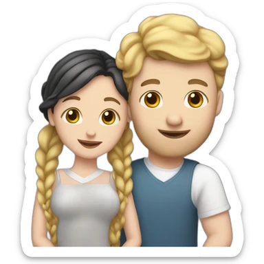 White Man loves white woman with pigtails, heart between them sticker
