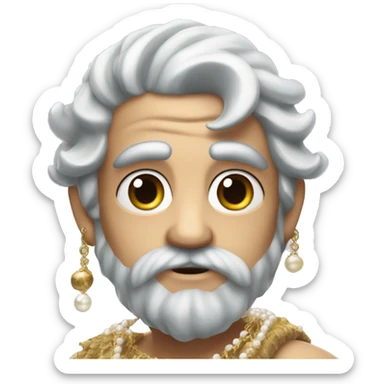 A merman with gold eyes and silver hair adorned with shells and pearls sticker