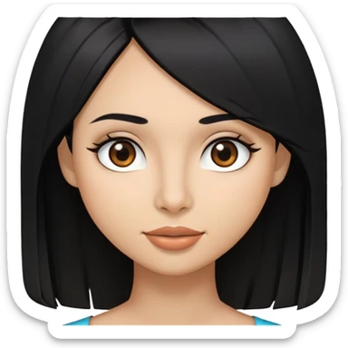 Morena com cabelo nos ombros e lisos de cor preto, olhos castanhos escuros e levemente puxados, boca e nariz grandes rosto redondo  sticker