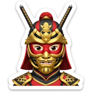 Samurai with black red and gold armor and they have a detailed mask covering their mouth sticker