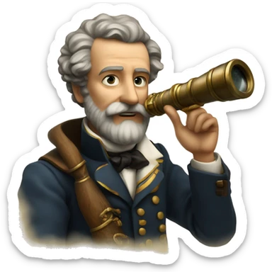 jules verne holds a spyglass in his hands sticker