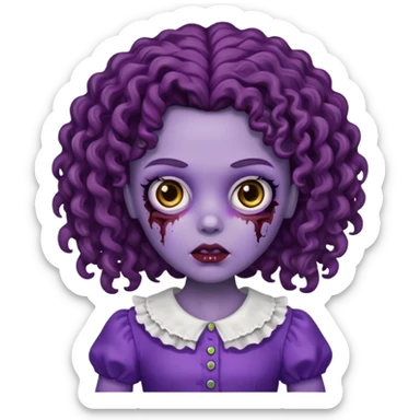 faça uma boneca zumbi com olhos castanhos e cabelo cacheado castanho e a parte de baixo do cabelo roxo sticker