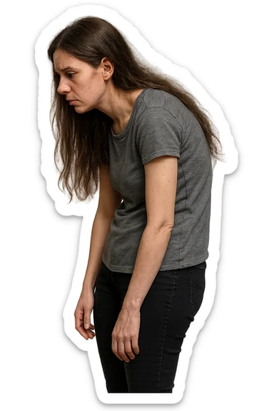 fai immagine identica ma di una donna con capelli lunghi, iperrealistico 4k, postura storta con spina dorsale storta sticker