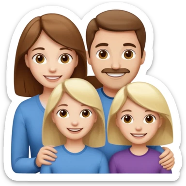 happy pale white  four person family with one brown hair dad, one brown hair mom, one blonde girl, and one brown hair girl sticker