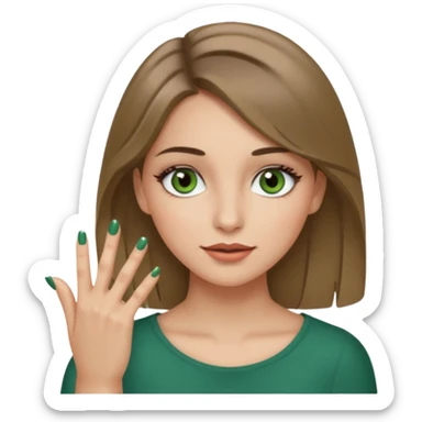 Ragazza bionda scuro con gli occhi marroni/verdi,truccata con un unghia fra i denti sticker