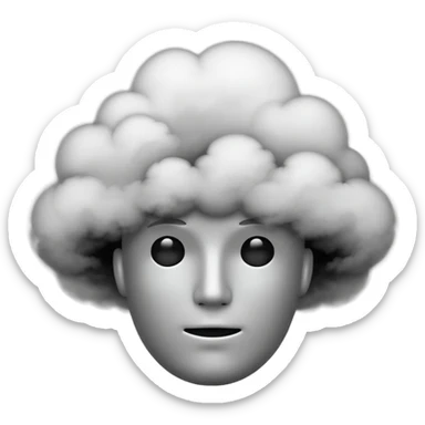 Minimalist emoji-style sticker of a faceless head surrounded by smoke. No facial features. Grayscale tones, soft outline.
 sticker