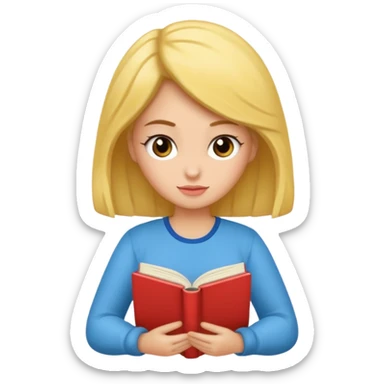 Una chica sentada en un puff leyendo un libro sticker