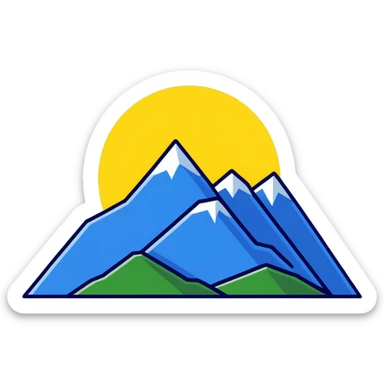 A yellow eight-pointed star with wide points and a simple mountain silhouette in the center of the star sticker
