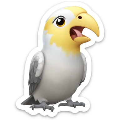 The cockatiel with a grayish-yellow head is very thirsty and is asking, “Please, bring me some water.” sticker