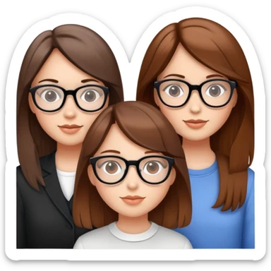 Three girl friends. Two with glasses. All three with brown hair  sticker