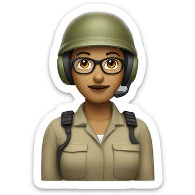 operator dressed in khaki color with a milatary helmet, with glasses, with headset, preferably female sticker