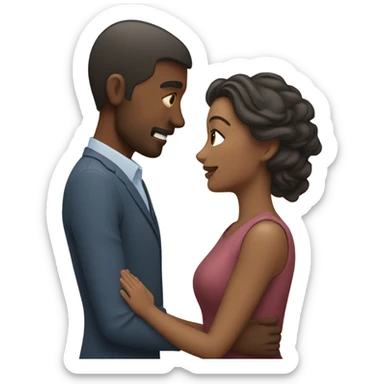 Man putting palm of hand on woman’s face sticker