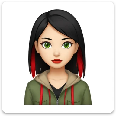 Asian-Latina women with black hair and a red streak with green eyes and alternative/grunge clothing style. sticker