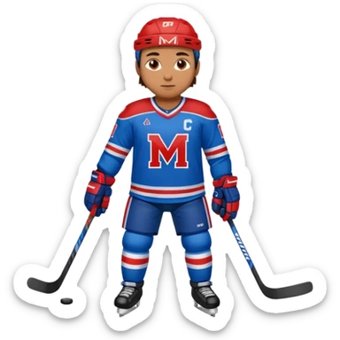 Hockey player in blue and red full body M on jersey sticker