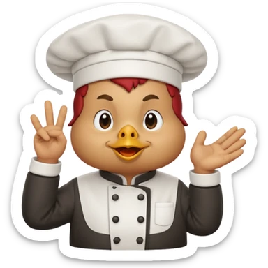 Una gallina con ropa de chef hacienso un gesto de decepcion sticker
