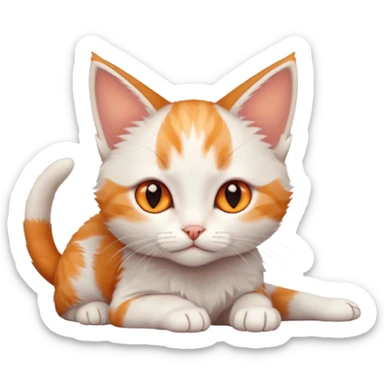 full body of very small + skinny ginger and white kitten with deep orange eyes and triangular shaped face lying down sticker