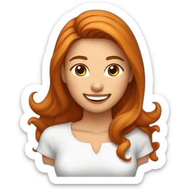 Mulher cabelos compridos lisos de cor ruiva sorrindo mostrando os dentes e mandando beijo sticker