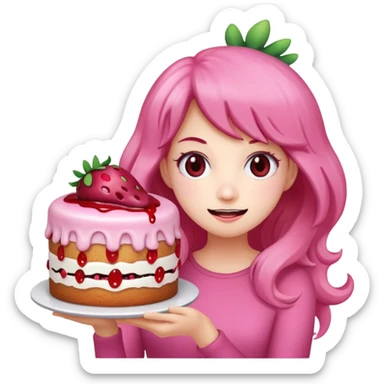 woman holding pink runny gooey kawaii strawberry jam monster cake   sticker