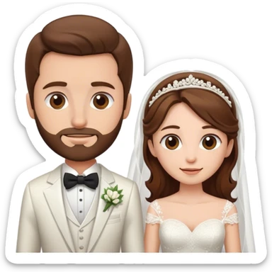 Groom with brown hair and short beard and bride with long brown hair  sticker