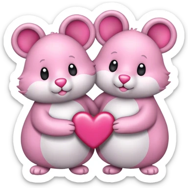 Zwei Mäuse 1 männlich und 1 weiblich küssen sich süß und rundherum sind rosa herzen sticker