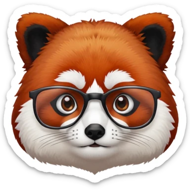 A red panda with serious eyes and a furrowed brow, and glasses. sticker