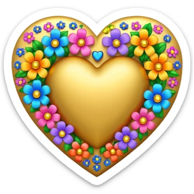 a golden heart studded with flowers sticker