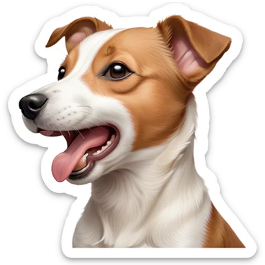 Cinematic Cute Yawning Jack Russell Terrier Portrait Emoji, Head tilted slightly with a dramatic, wide-open yawn, showcasing a compact, energetic form with floppy ears and sleepy, half-closed eyes, a slightly open mouth revealing gentle canine charm, Simplified yet irresistibly adorable features, highly detailed, glowing with a soft, cozy glow, high shine, relaxed yet expressive, stylized with a dash of whimsical canine ease, soft glowing outline, capturing the essence of a drowsy yet affectionate Jack Russell Terrier that appears ready to stretch out and yawn its way out of the screen! sticker