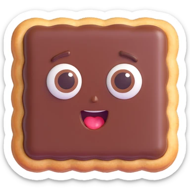 Rectangular chocolate mini pastry, slightly tilted, squished chocolate, crazy wide eyes, open mouth, text above: "ПАСТИЧКА", chibi style, Twitch emoji style, transparent background, colorful sticker