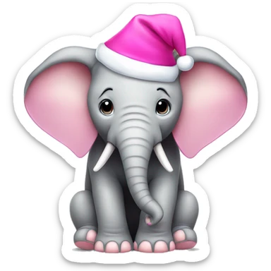 cute elephant wearing pink santa hat sticker