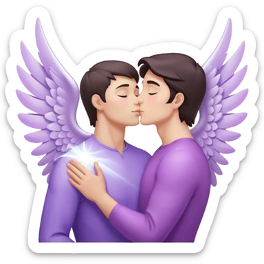 White brunette human man with rays of light Heart kisses a pastel purple angel woman sticker