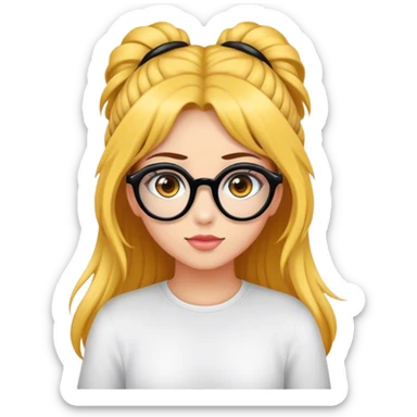 Crea avatar ragazza con capelli lunghi castani, occhi castani, occhiali neri, che ha un'idea sticker