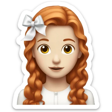 Red-haired girl with long hair and a white bow in hair with pale skin sticker